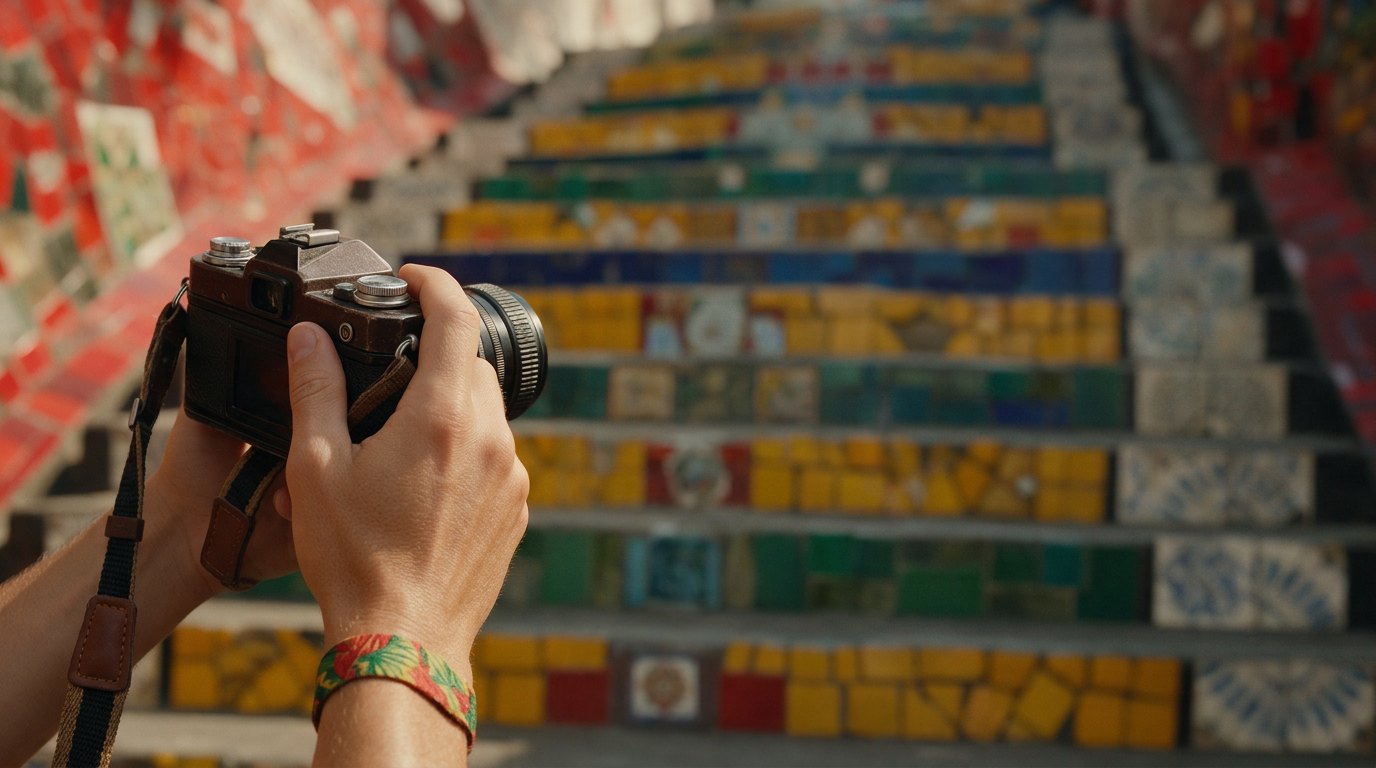 Turista fotografa a Escadaria Selarón